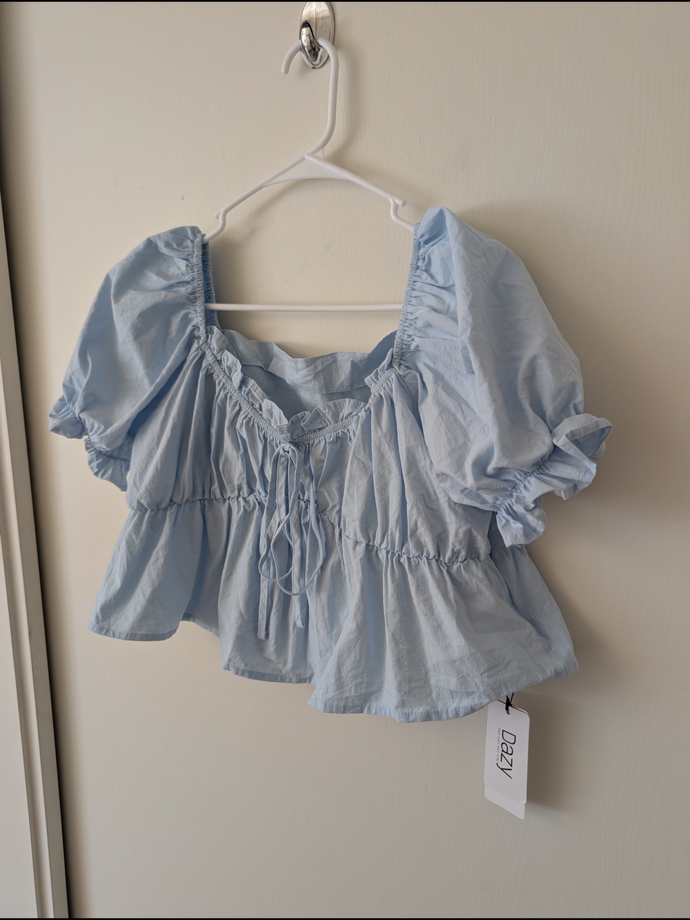 Dazy Women XL 100% Cotton Peasant Top Blue NWT Coquette Cottage Shabbychic Boho - Picture 3 of 7